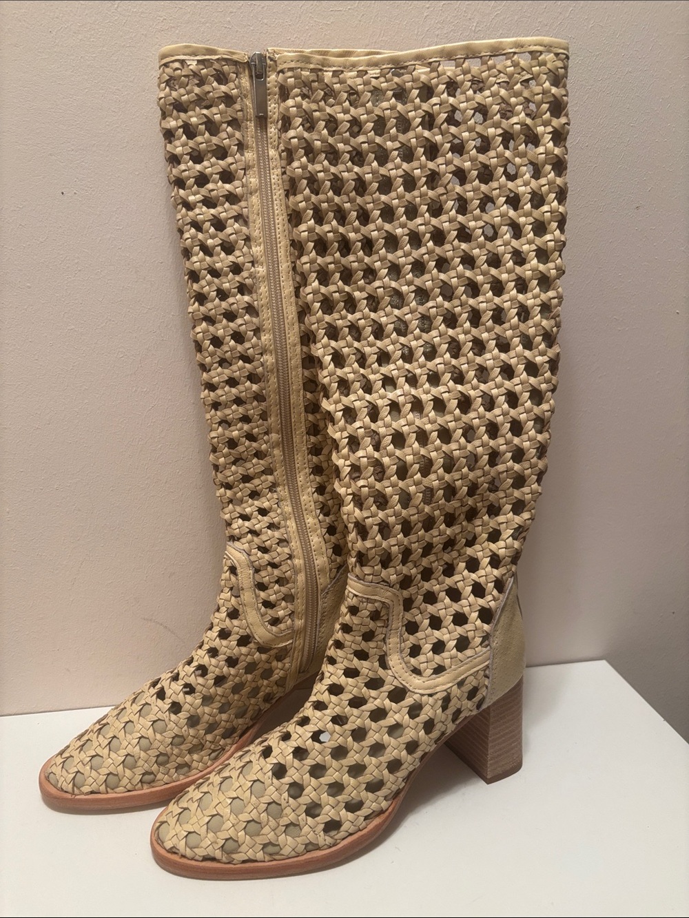 Free People Woodstock Woven Knee-High Women’s Boots in Beige 6.5